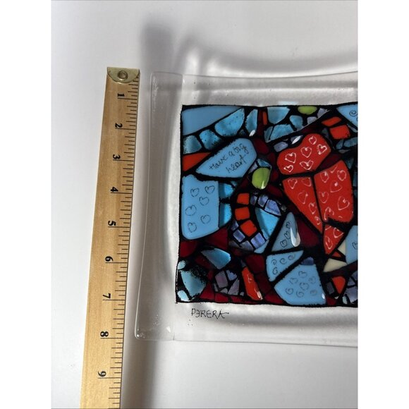 Signed Studio Fused Art Glass Mosaic Stained Glass Style Plate - Picture 10 of 10